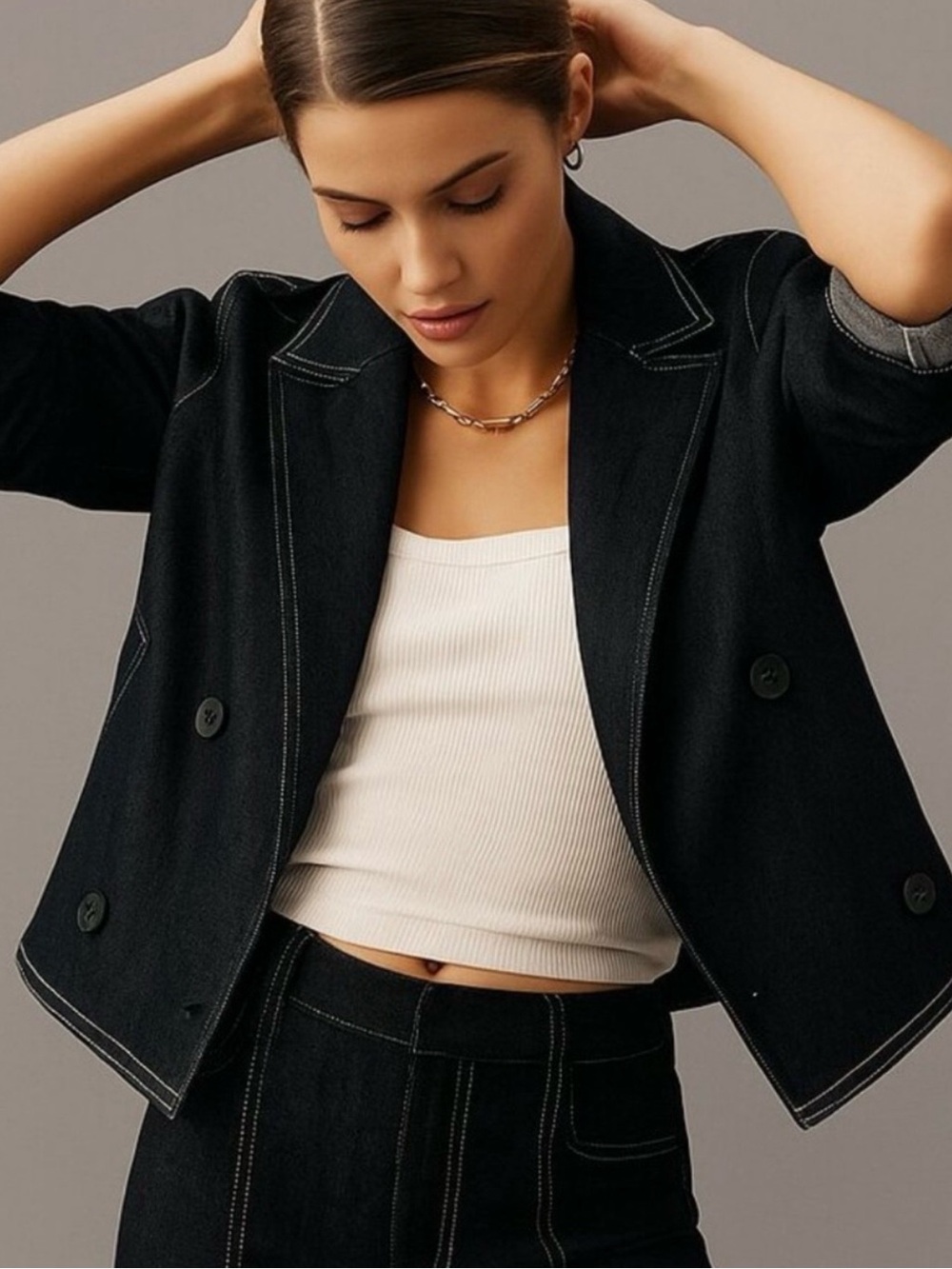 Anthropologie Maeve Boxy Dark Rinsed Denim Cropped Blazer Jacket Size XL NWT